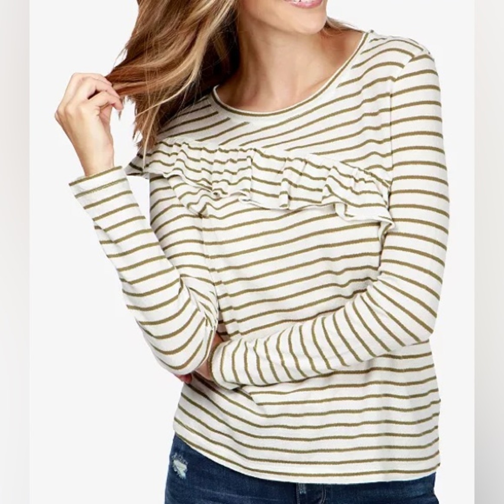 LUCKY BRAND Striped Ruffle Long Sleeve Shirt Top NEW Size XL
